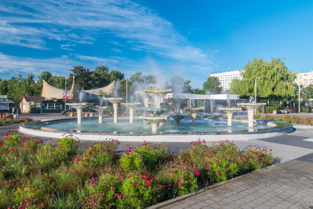 Gdynia, Poland - August 1, 2021: Famous water fountain at Kosciuszki Square.のeditorial素材