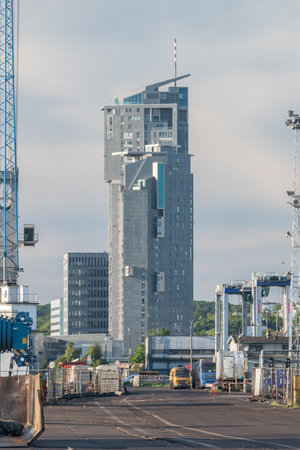 Gdynia, Poland - August 1, 2021: Two-tower skyscraper Sea Towers.のeditorial素材