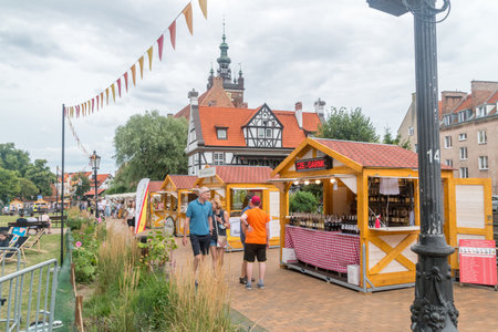 Gdansk, Poland - August 1, 2021: Food court on St. dominic's fair.のeditorial素材