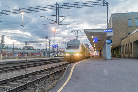 Turku, Finland - August 5, 2021: Train of VR on Turku Abo railway station.