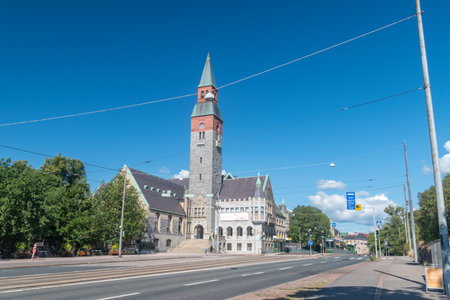 Helsinki, Finland - August 5, 2021: The National Museum of Finland (Finnish: Kansallismuseo).のeditorial素材