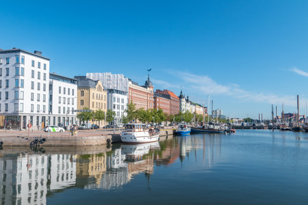 Helsinki, Finland - August 5, 2021: Pohjoisranta embankment at sammer time.のeditorial素材