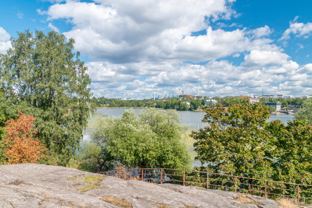 View on Hesperia Park (Hesperian puisto) on Toolonlahti bay.の写真素材
