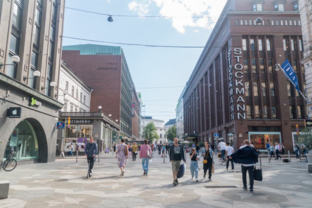 Helsinki, Finland - August 5, 2021: Keskuskatu walking street.のeditorial素材