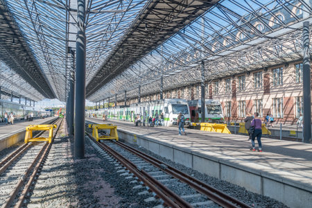 Helsinki, Finland - August 5, 2021: Platform on Helsinki Railway Station.のeditorial素材