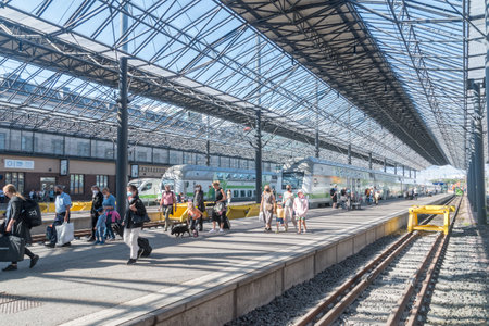 Helsinki, Finland - August 5, 2021: Platforms on main Helsinki Railway Station.のeditorial素材