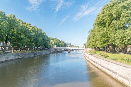 Aurajoki river in summer time in Turku, Finland.の写真素材