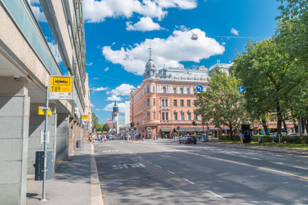 Turku, Finland - August 6, 2021: Summer view on street in city center of Turku.のeditorial素材