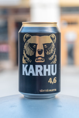 Turku, Finland - August 6, 2021: Can of Karhu Finnish beer.