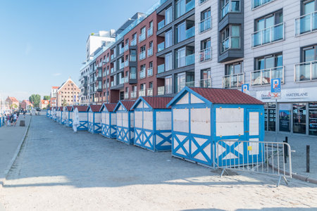 Gdansk, Poland - August 16, 2021: Booths on the street from the St. Dominic's Fair in Gdansk.のeditorial素材