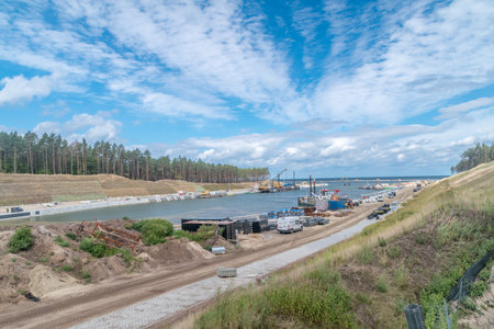 Skowronki, Poland - August 17, 2021: Vistula Spit canal is a planned canal across the Polish section of Vistula Spit that will create a second connection between the Vistula Lagoon and GdaÅsk Bay.のeditorial素材