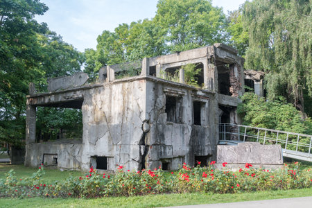 Gdansk, Poland - August 14, 2021: Ruins of Westerplatte barracks.のeditorial素材