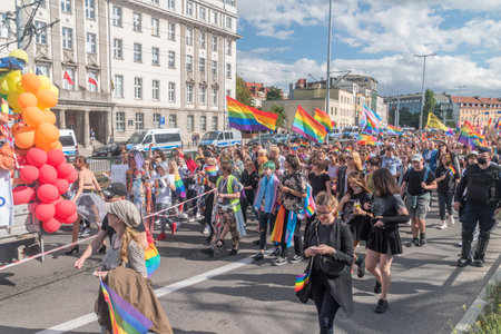 Gdansk, Poland - August 21, 2021: Equality parade on the streets of Gdansk.のeditorial素材