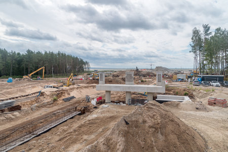 Skowronki, Poland - August 17, 2021: Vistula Spit canal under construction in Skowronki.