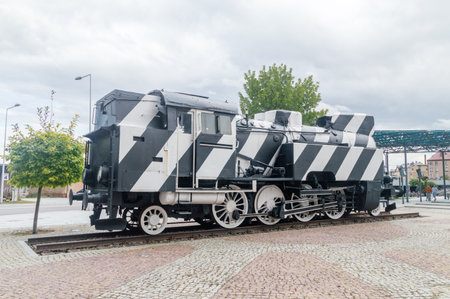 Tczew, Poland - August 26, 2021: Black and white Tkt48 steam locomotive.のeditorial素材