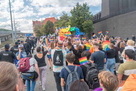 Gdansk, Poland - August 21, 2021: Tricity LGBTQ+ parade in city centre of Gdansk.のeditorial素材