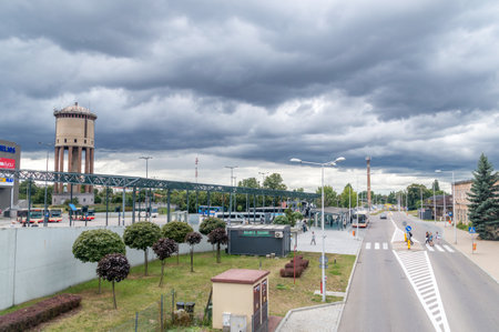 Tczew, Poland - August 26, 2021: Tczew Dworcowa Street.のeditorial素材