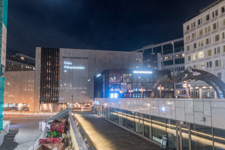Oslo, Norway - September 24, 2021: Oslo Concert Hall at night. Oslo Philharmonic (Oslo-Filharmonien), Norwegian symphony orchestra based in Oslo.のeditorial素材