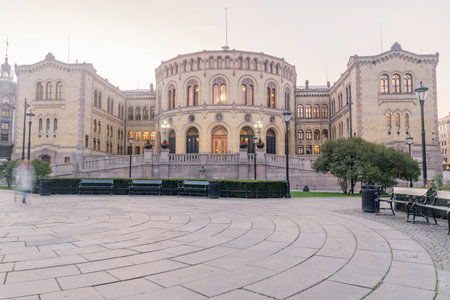Oslo, Norway - September 24, 2021: Morning view on Norwegian Parliament (Stortinget) building.のeditorial素材