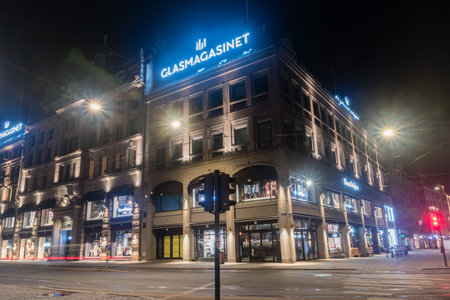 Oslo, Norway - September 24, 2021: GlasMagasinet shopping mall at night.のeditorial素材