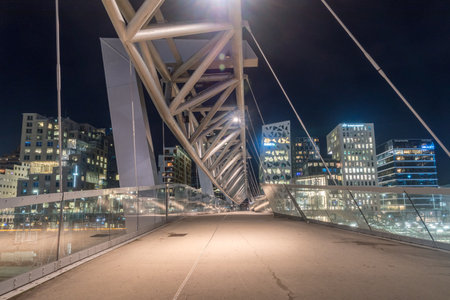 Oslo, Norway - September 23, 2021: Akrobaten footbridge over the track area at Oslo Central Station.のeditorial素材