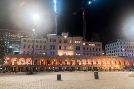 Oslo, Norway - September 24, 2021: Youngstorget square in the city center of Oslo at night.のeditorial素材