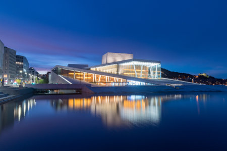 Oslo, Norway - September 24, 2021: Early morning view on Norwegian Opera and Ballet (Norwegian: Operahuset).のeditorial素材