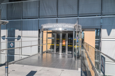 Gardermoen, Norway - September 25, 2021: Entrance to Oslo Gardermoen Airport.のeditorial素材