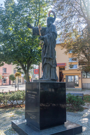 Ciechanow, Poland - October 3, 2021: Statue of St. Peter. Patron of the city of Ciechanow.のeditorial素材