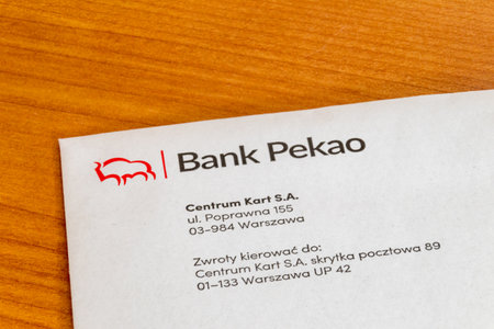 Pruszcz Gdanski, Poland - October 29, 2021: Detail of envelope with of Bank Polska Kasa Opieki Spolka Akcyjna, commonly using the shorter name Bank Pekao SAのeditorial素材
