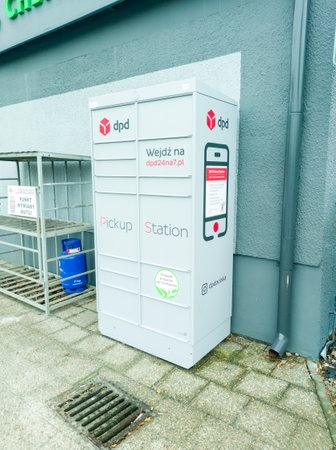 Pruszcz Gdanski, Poland - February 1, 2022: DPD pickup station. DPD parcel locker.のeditorial素材