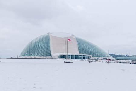 Kutaisi, Georgia - March 18, 2022: Entrance to Georgian Parliament Building at winter in Kutaisi, Georgia.のeditorial素材