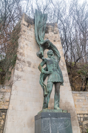 Kutaisi, Georgia - March 19, 2022: Sculpture of Galaktioni. Monument to Galaktion Tabidze.のeditorial素材