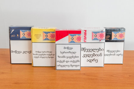 Pruszcz Gdanski, Poland - March 21, 2022: 5 packs of cigarettes from Georgia.のeditorial素材