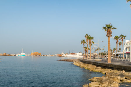Paphos, Cyprus - April 2, 2022: Embankment on Paphos in the morning.のeditorial素材