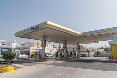 Paphos, Cyprus - April 2, 2022: ENI fuel and gas station in Cyprus. Eni is an Italian multinational oil and gas company headquartered in Rome.のeditorial素材