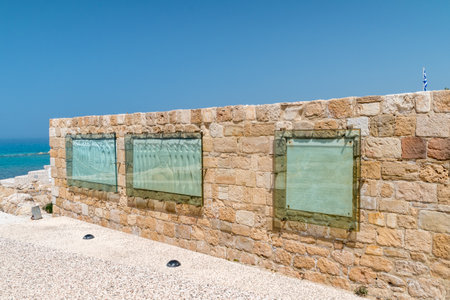 Chloraka, Cyprus - April 2, 2022: Memorial plaques near Memorial Monument for Liberation War 1955 - 1959 and Statue of General George Grivas-Dhigenis.のeditorial素材