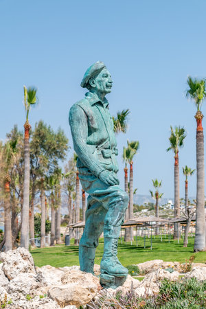 Chloraka, Cyprus - April 2, 2022: Statue of General George Grivas-Dhigenis.のeditorial素材
