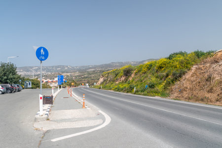 Kissonerga, Cyprus - April 2, 2022: Street view in the end of city Kissonerga.のeditorial素材