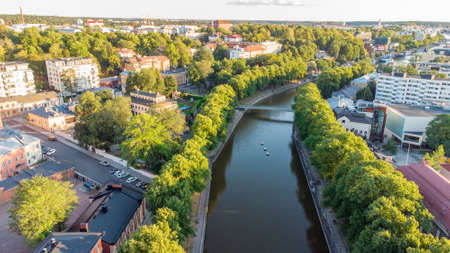 Aerial view on Aura River in city center of Turku, Finland.の写真素材