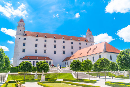 Bratislava, Slovakia - May 31, 2022: Bratislava Castle as seen from garden's Bratislava Castle.のeditorial素材