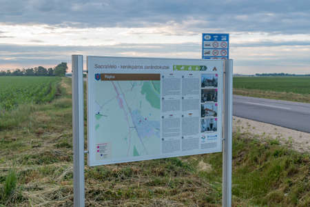 Rajka, Hungary - June 1, 2022: Information board near border of three countries in Europe's Schengen Area. Border of Hungary, Austria and Slovakia.のeditorial素材