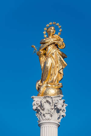 Maribor, Slovenia - June 2, 2022: Close-up on Virgin Mary on Plague Column (Slovene: Kuzno znenje), monument at Main Square (Glavni trg).のeditorial素材