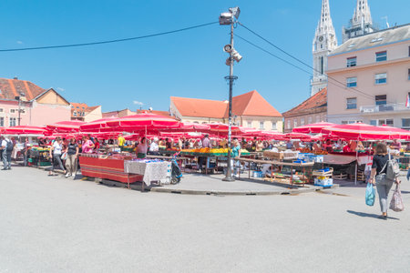 Zagreb, Croatia - June 2, 2022: Dolac Market in Zagreb. Open-air farmers' market. Farmers' market located in Gornji Grad - Medvescak.のeditorial素材