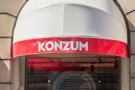 Zagreb, Croatia - June 2, 2022: Logo of Konzum supermarket.のeditorial素材