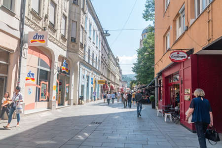 Sarajevo, Bosnia and Herzegovina - June 3, 2022: Ferhadija pedestrian street in old town of...