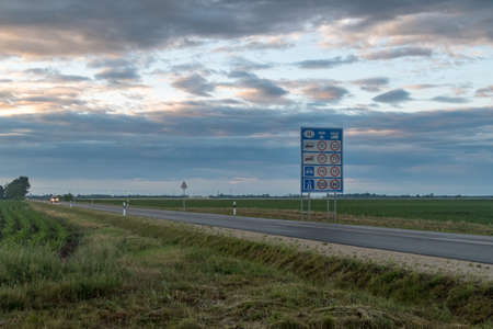 Entrance road to Hungary. Road on the border between Austria and Hungary in the morning.の写真素材
