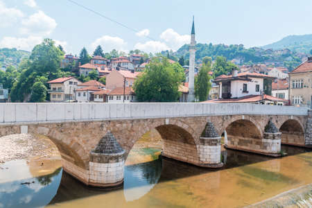 Sarajevo, Bosnia and Herzegovina - June 3, 2022: Seher-Cehaja Bridge. Bridge which crosses the River Miljacka.のeditorial素材