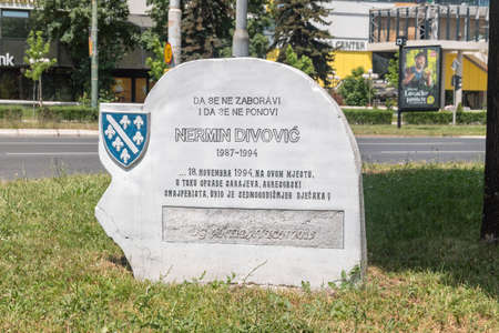 Sarajevo, Bosnia and Herzegovina - June 3, 2022: Memorial to Nermin Divovic who was killed on 18 November 1994 by the Serbian sniper.のeditorial素材