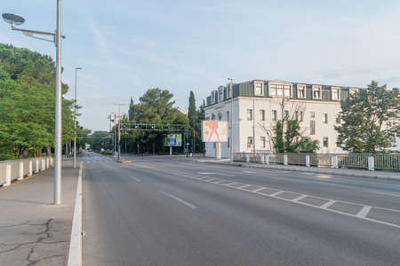 Podgorica, Montenegro - June 4, 2022: View on Kralja Nikole street. View on bridge over Ribnica river.のeditorial素材